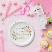 Gold Sparkles Blush Pink Floral Baby Girl Showin Papieren Bordje (Feest)
