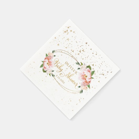 Gold Sparkles Blush Pink Floral Baby Girl Showin Servet (Hoek)