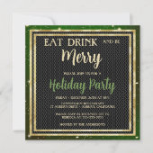 Gold Sparkles en Green Holiday Party Invitation Kaart (Voorkant)