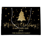 Gold Sparkles Merry kerstboom Black Groot Cadeauzakje (Voorkant)