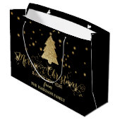 Gold Sparkles Merry kerstboom Black Groot Cadeauzakje (Achterkant Gekanteld)