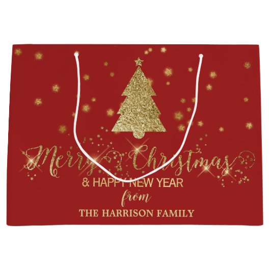 Gold Sparkles Merry kerstboom Red Groot Cadeauzakje (Voorkant)