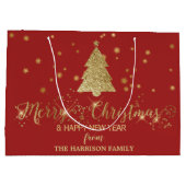 Gold Sparkles Merry kerstboom Red Groot Cadeauzakje (Achterkant)