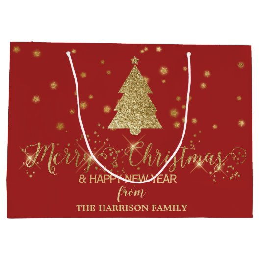 Gold Sparkles Merry kerstboom Red Groot Cadeauzakje (Achterkant)