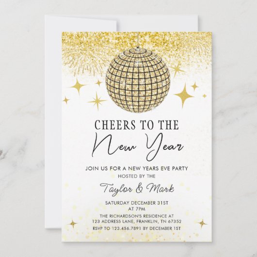 Gold Sparkly Disco Ball juicht oudejaarsavond fees Kaart (Voorkant)