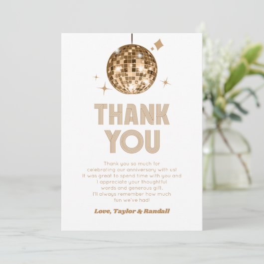 Gold Sparkly Disco Ball Wedding Jubileum Bedankkaart (Staand voorkant)
