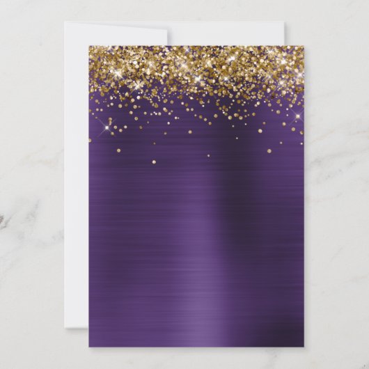 Gold Sparkly Glitter Donker Violet Ombre Folie Save The Date (Achterkant)