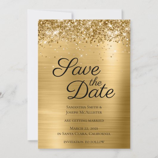 Gold Sparkly Glitter en Ombre Folie Save The Date (Voorkant)