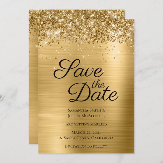 Gold Sparkly Glitter en Ombre Folie Save The Date (Voorkant / Achterkant)