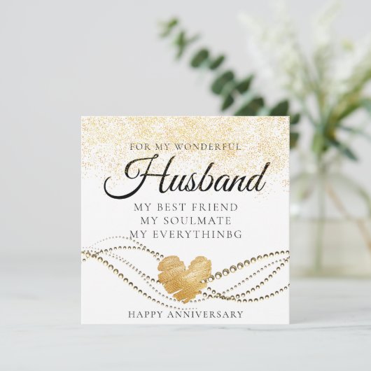 Gold Sparkly Husband Jubileum Kaart (Staand voorkant)