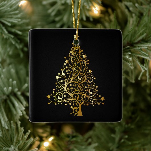 Gold Sparkly-kerstboom Keramisch Ornament (Boom)