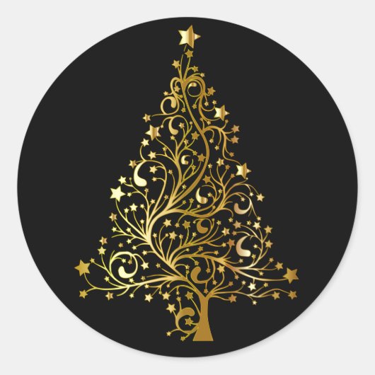 Gold Sparkly-kerstboom Ronde Sticker (Voorkant)