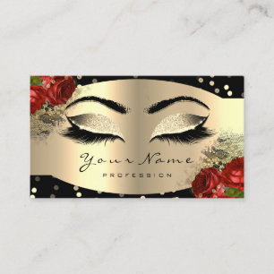Gold Sparkly Makeup Artist Lashes Floral Red Rose Visitekaartje