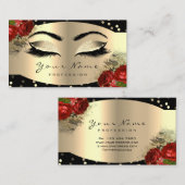 Gold Sparkly Makeup Artist Lashes Floral Red Rose Visitekaartje (Voorkant / Achterkant)