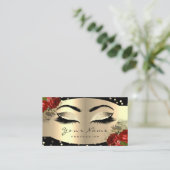 Gold Sparkly Makeup Artist Lashes Floral Red Rose Visitekaartje (Staand voorkant)