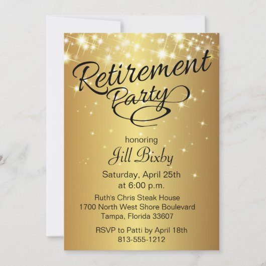 Gold Sparkly Retirement Party Uitnodiging (Voorkant)