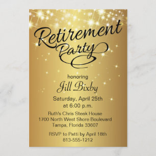 Gold Sparkly Retirement Party Uitnodiging