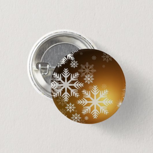 Gold Sparkly Snowflakes Ronde Button 3,2 Cm (Voorkant /achterkant)