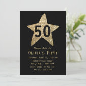 Gold Sparkly Star 50th Birthday Party Invitation Kaart (Staand voorkant)