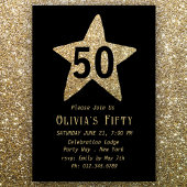 Gold Sparkly Star 50th Birthday Party Invitation Kaart