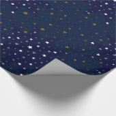 Gold Sparkly sterren en witte sterren aan de blauw Cadeaupapier (Hoek)
