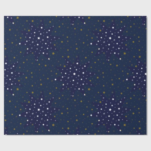 Gold Sparkly sterren en witte sterren aan de blauw Cadeaupapier (Vlak)
