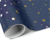 Gold Sparkly sterren en witte sterren aan de blauw Cadeaupapier (Rol Hoek)