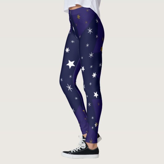 Gold Sparkly sterren en witte sterren aan de blauw Leggings (Links)