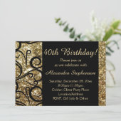 Gold Sparkly Swirl 40th Birthday Kaart (Staand voorkant)