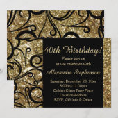 Gold Sparkly Swirl 40th Birthday Kaart (Voorkant / Achterkant)