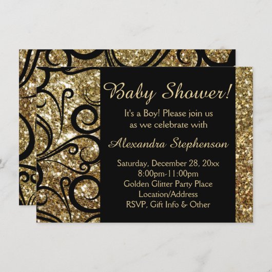 Gold Sparkly Swirl Boy Baby shower Kaart (Voorkant / Achterkant)