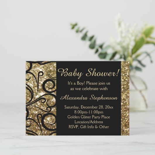 Gold Sparkly Swirl Boy Baby shower Kaart (Staand voorkant)