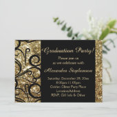 Gold Sparkly Swirl Gradul Party Invitation Kaart (Staand voorkant)