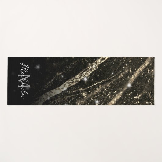 Gold sparly line op Black rock Monogram Yogamat (Voorkant (horizontaal))