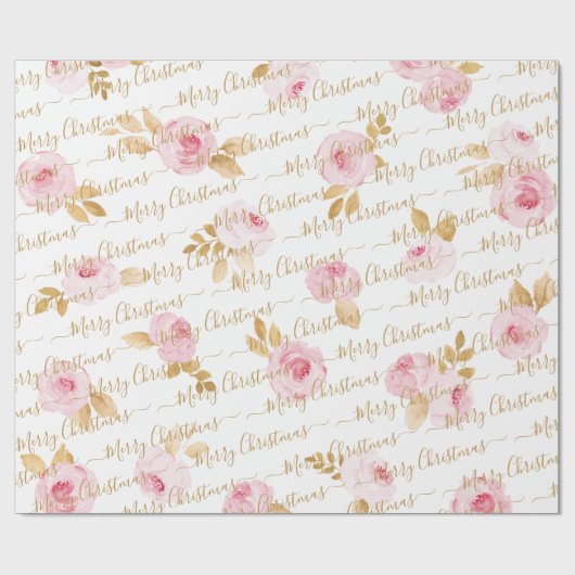 Gold Specialized Merry kerstscript Floral Cadeaupapier (Vlak)