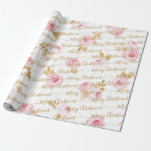 Gold Specialized Merry kerstscript Floral Cadeaupapier (Uitgerold)