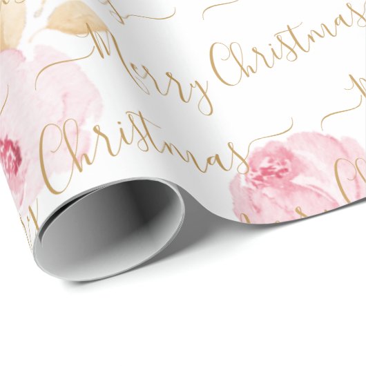 Gold Specialized Merry kerstscript Floral Cadeaupapier (Rol Hoek)