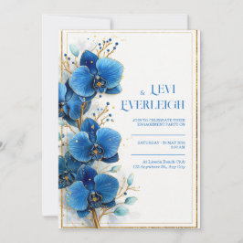 Gold Speckled Cobalt Blue Orchid Wedding Kaart