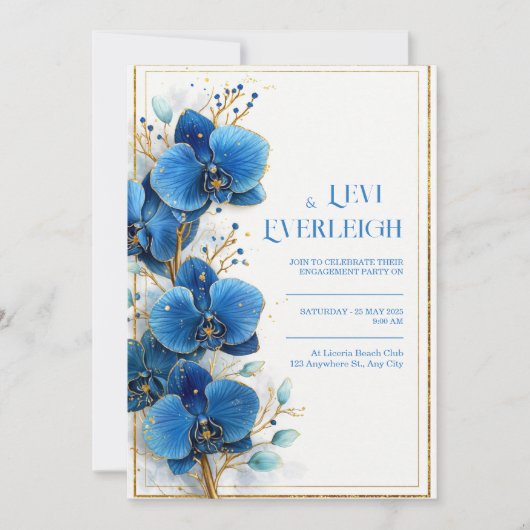 Gold Speckled Cobalt Blue Orchid Wedding Kaart (Voorkant)