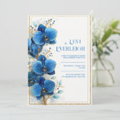 Gold Speckled Cobalt Blue Orchid Wedding Kaart (Staand voorkant)