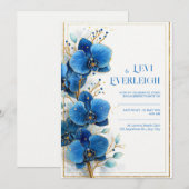 Gold Speckled Cobalt Blue Orchid Wedding Kaart (Voorkant / Achterkant)