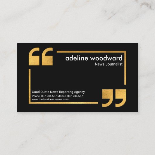 Gold Speech Box Quotting Mark Reporter Journalist Visitekaartje (Voorkant)
