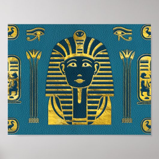 Gold Sphinx hoofd met Egyptische hiërogliefen op b Poster (Voorkant)