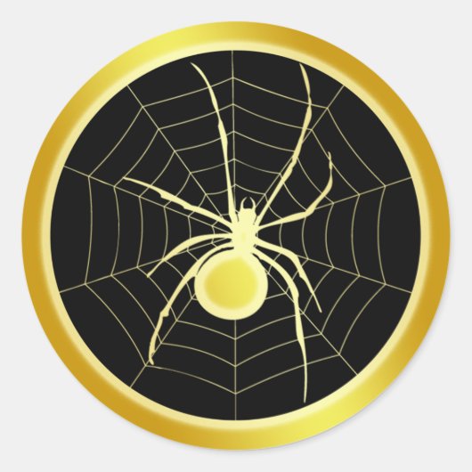 GOLD SPIDER EN WEB RONDE STICKER (Voorkant)