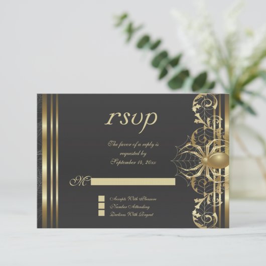 Gold Spider op zwarte RSVP-uitnodiging RSVP Kaartje (Staand voorkant)