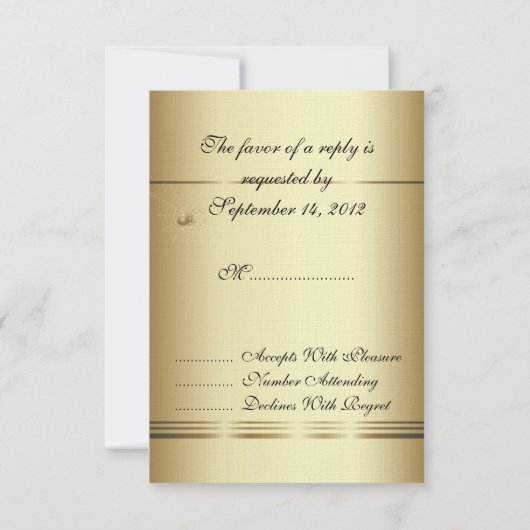 Gold Spider op zwarte RSVP-uitnodiging RSVP Kaartje (Achterkant)