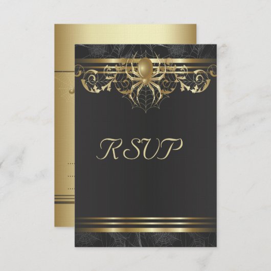 Gold Spider op zwarte RSVP-uitnodiging RSVP Kaartje (Voorkant / Achterkant)