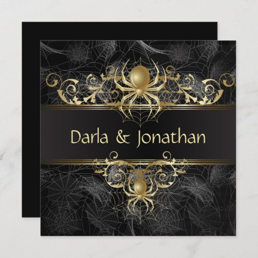 Gold Spider Web Swirls Sla de datum op Save The Date (Voorkant / Achterkant)