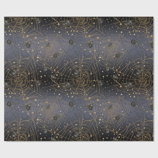 Gold Spider Webs op Black Night Background Cadeaupapier (Vlak)