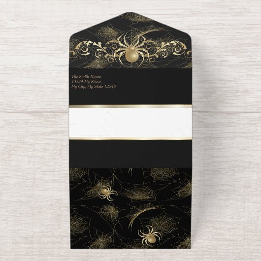 Gold Spiders Halloween Party All In One Uitnodiging (Buiten)